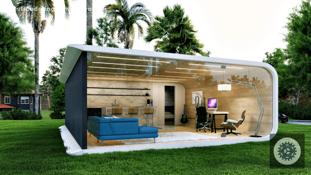 Na imagem aparece uma das casas modulares feitas a partir de garrafas plásticas