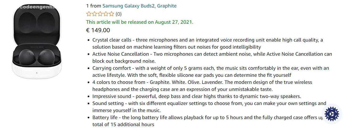 Supostas especificações e data de lançamento do Galaxy Buds 2. (Fonte: SnoopyTech via Twitter/Reprodução)