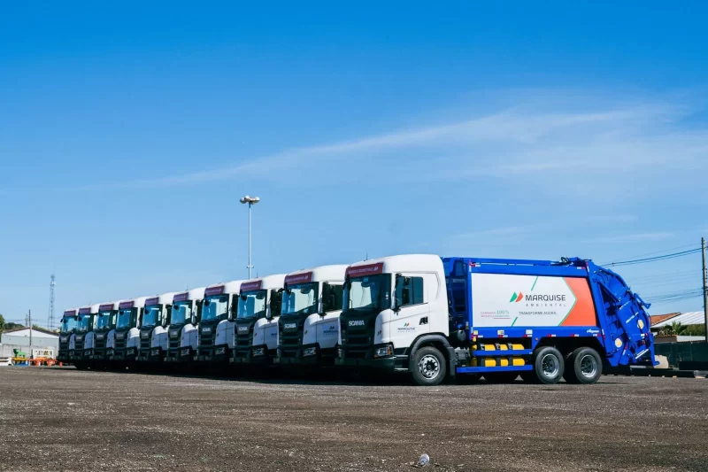 Marquise Ambiental aumenta frota de caminhões a biometano para coleta de lixo.